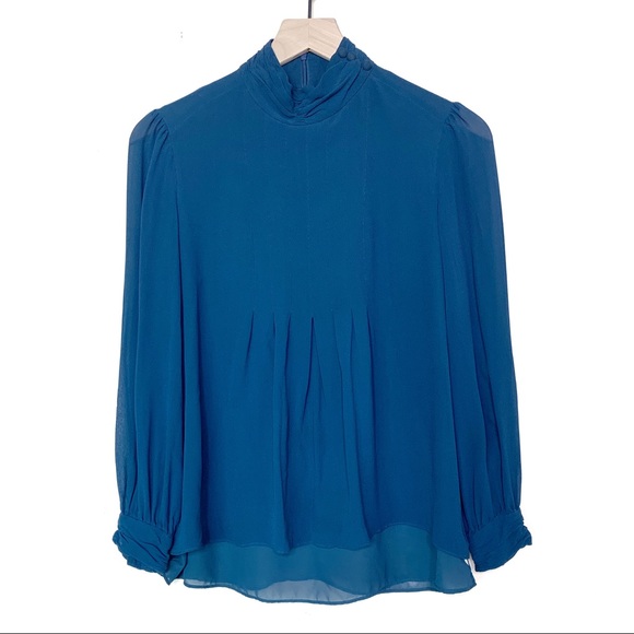 Tory Burch Tops - Tory Burch Silk Mockneck Teal Blouse Size 6
